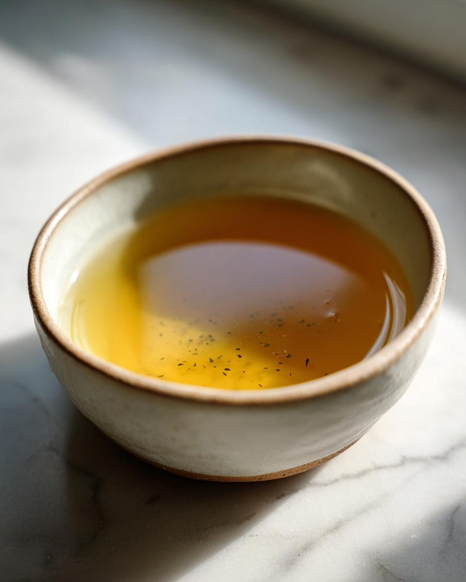 A ceramic bowl filled with warm fish broth, perfect for a Fish Broth Cat Recipe.