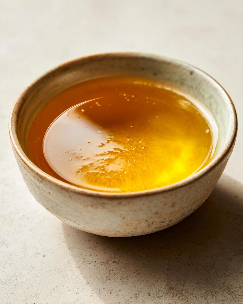Close-up of a bowl filled with homemade fish broth, perfect for a Fish Broth Cat Recipe.