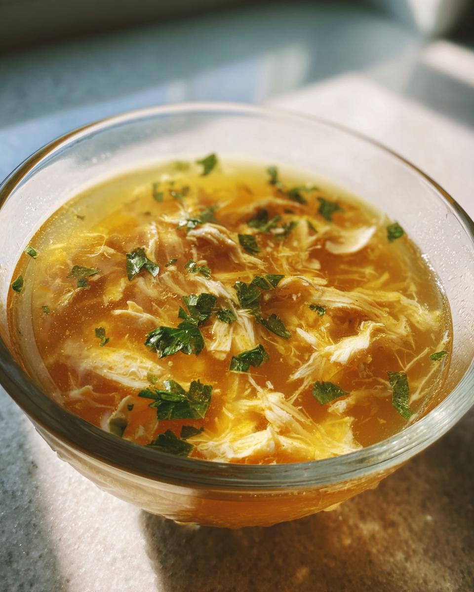 Close-up of a bowl of homemade fish broth for cats, garnished with fresh herbs. The perfect Fish Broth Cat Recipe.