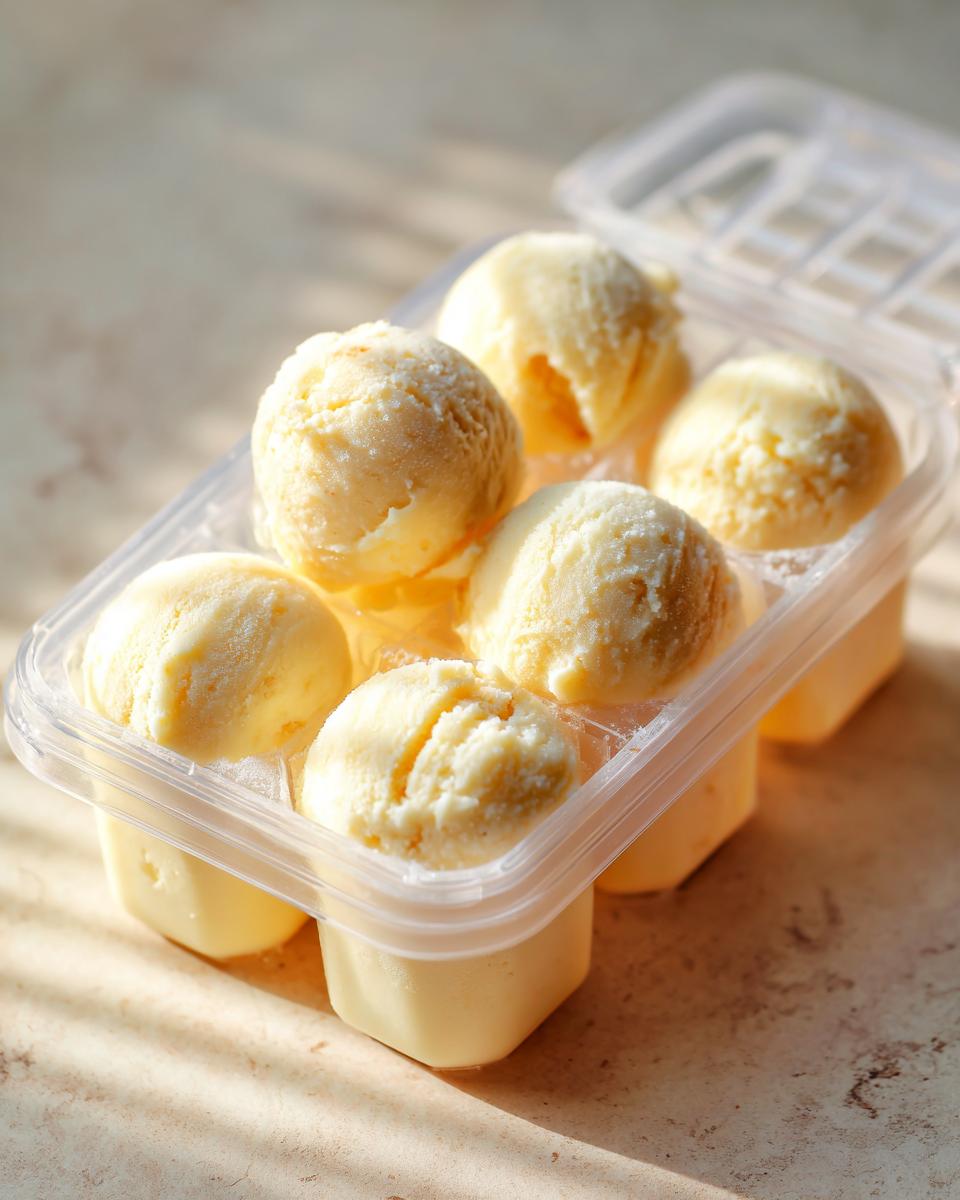 Close-up of frozen cat treats in a clear ice cube tray, perfect for hot weather. The image shows the frozen cat treats.