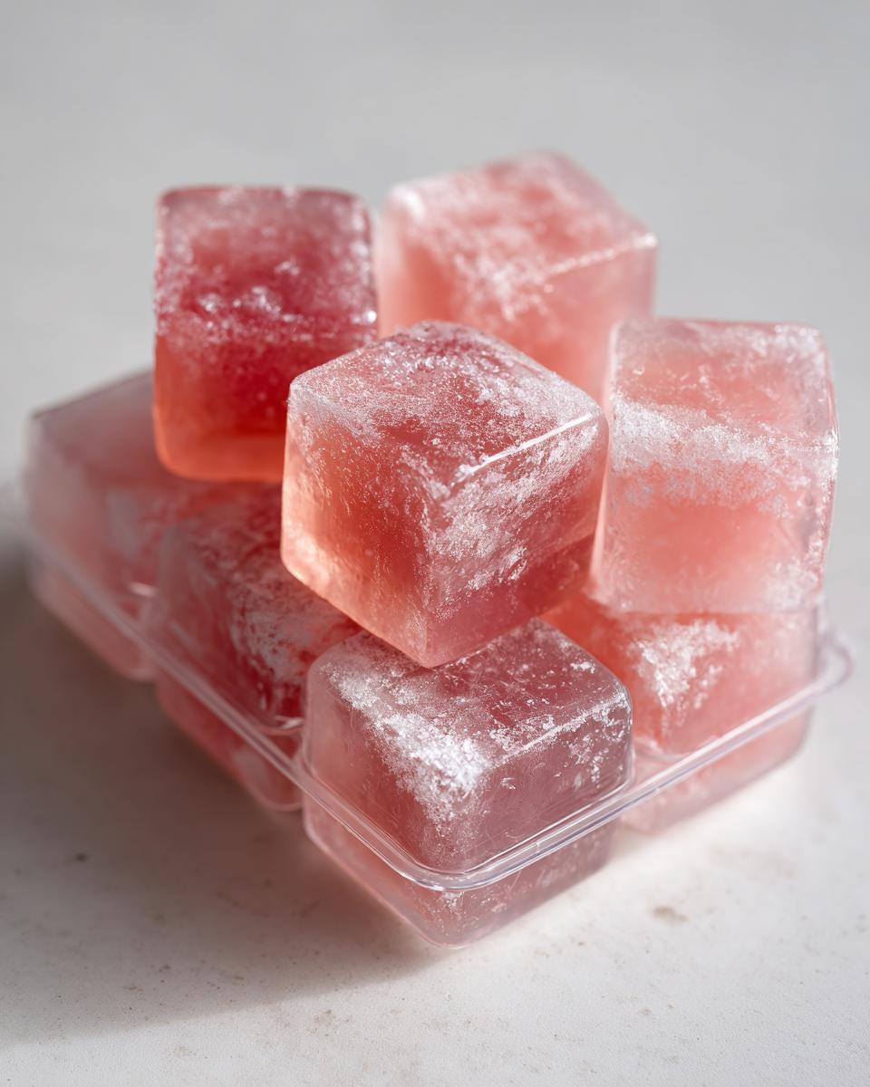 Close-up of frozen tuna cat treat cubes in a plastic tray, the primary keyword is Frozen Tuna Cat Treat Cubes.