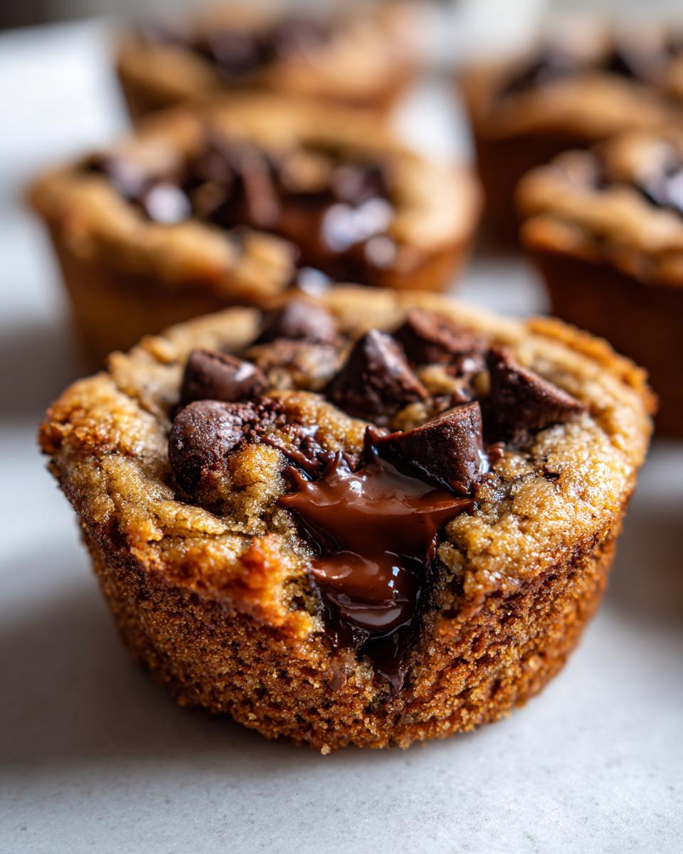 Close-up of an Ultimate Gooey Cookie Cup with melted chocolate and chocolate chips.