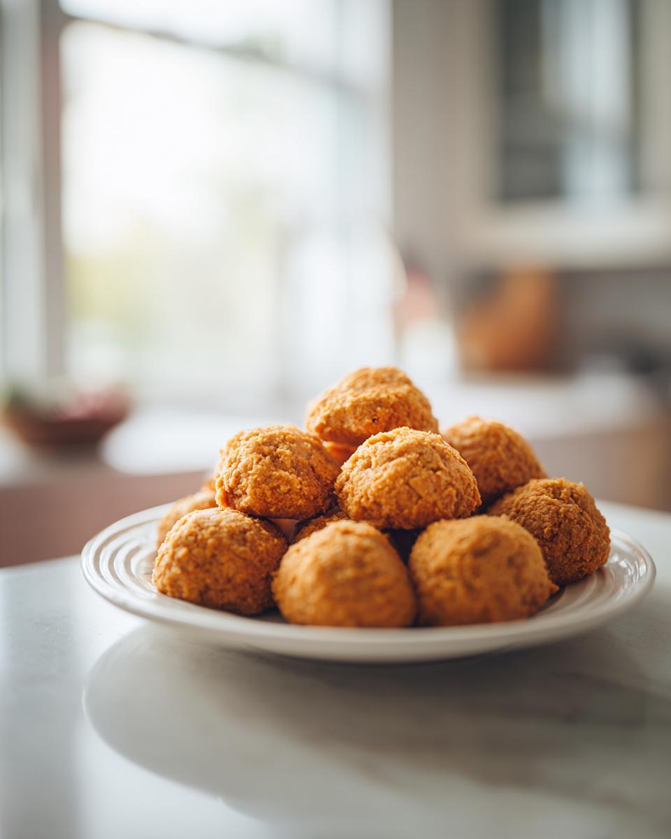 A plate piled high with homemade Grain-Free Cat Treats, perfect for your feline friend.