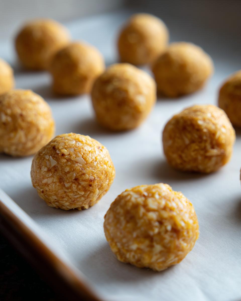Close-up of homemade Hairball Support Cat Treats, round and golden, on parchment paper.