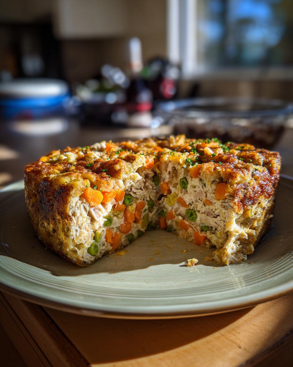 A slice cut out of a homemade cat birthday cake with vegetables.