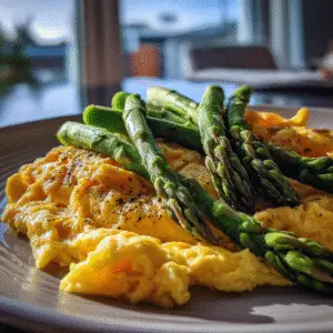 Scrambled Eggs with Asparagus & Cheese