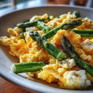 Scrambled Eggs with Asparagus & Cheese