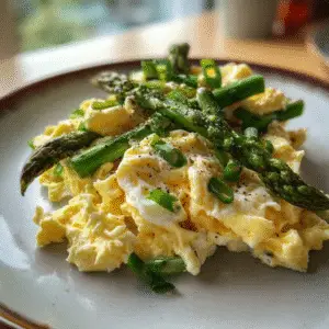 Scrambled Eggs with Asparagus & Cheese