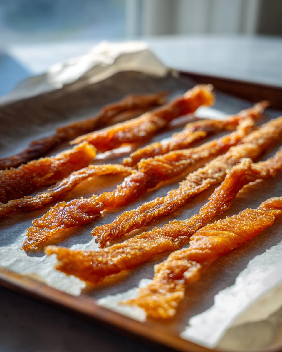 Close-up of crispy Salmon Skin Cat Treats on a baking sheet, ready to be enjoyed by your cat.