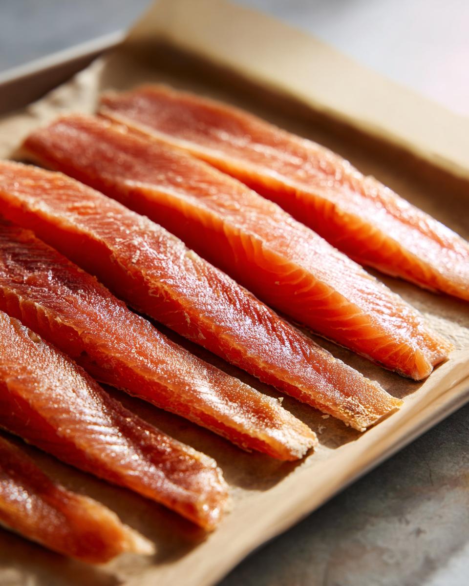 Close-up of dehydrated salmon skin, the main ingredient for making delicious Salmon Skin Cat Treats.