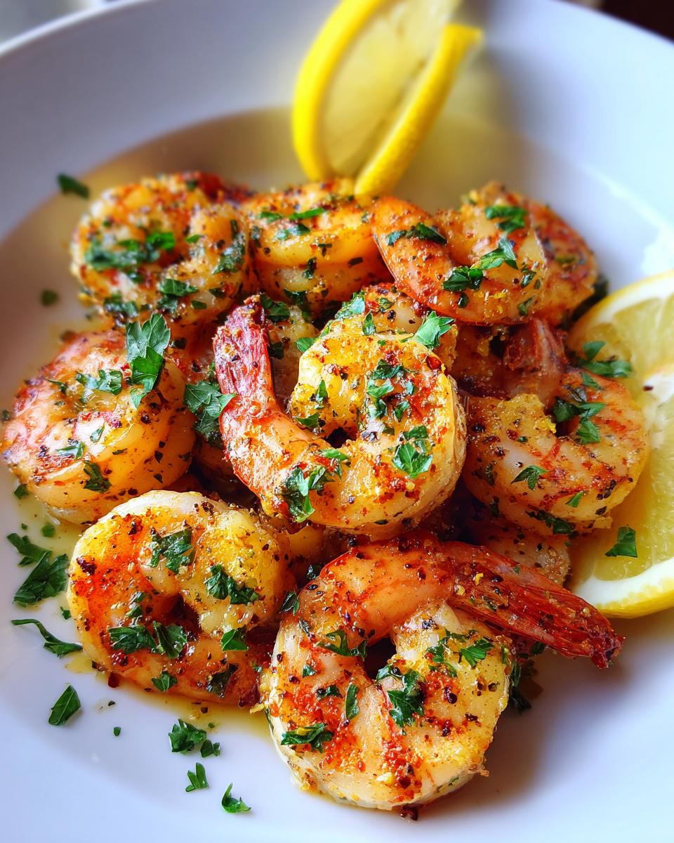 Close-up of cooked shrimp, seasoned and garnished, ready for a Shrimp Cat Dinner.