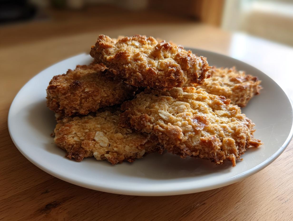 Close-up of Tuna & Oat Cat Crunchies, a homemade cat treat recipe, on a white plate.