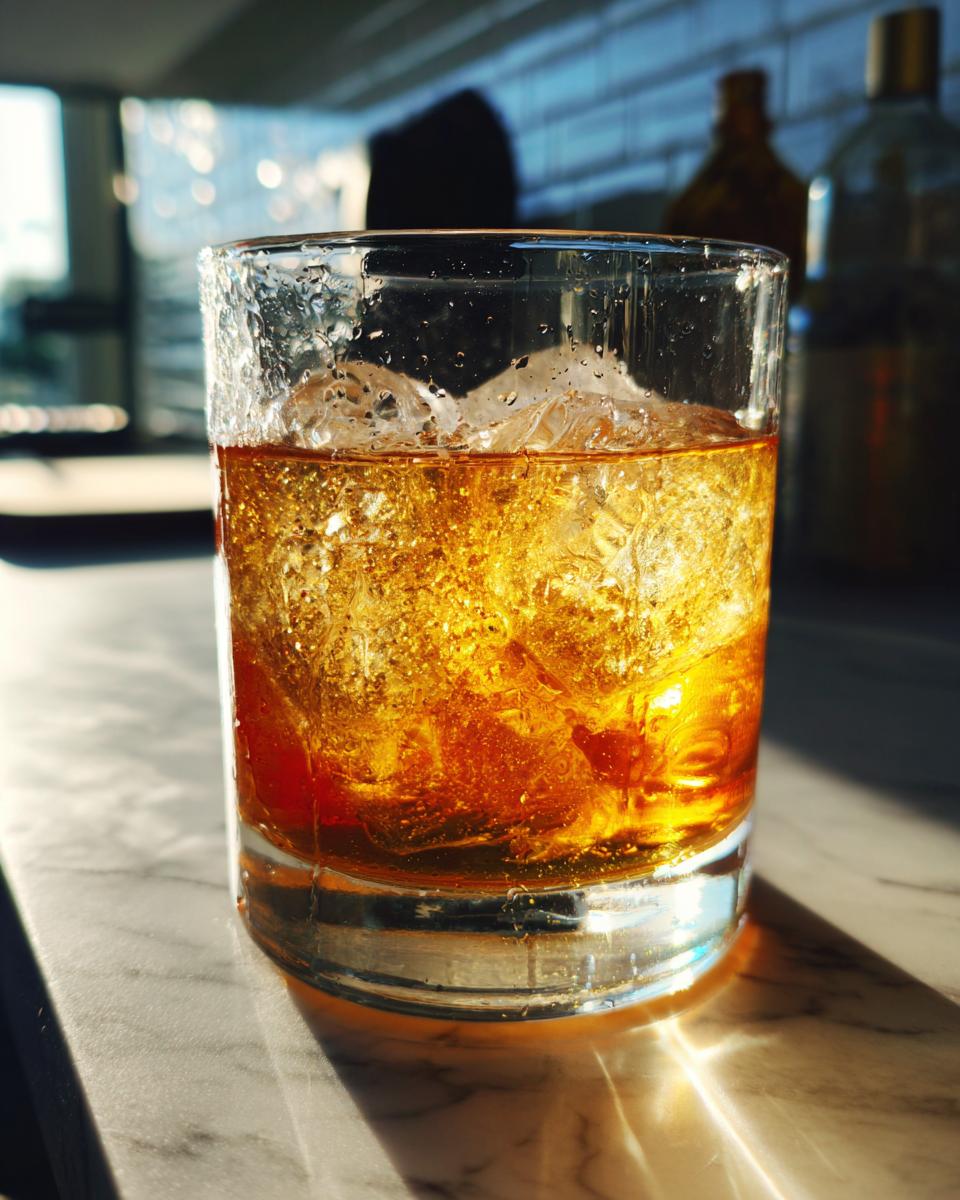 Close-up of a cocktail in a glass with ice, perfect for the 12 Big-Batch Cocktails.
