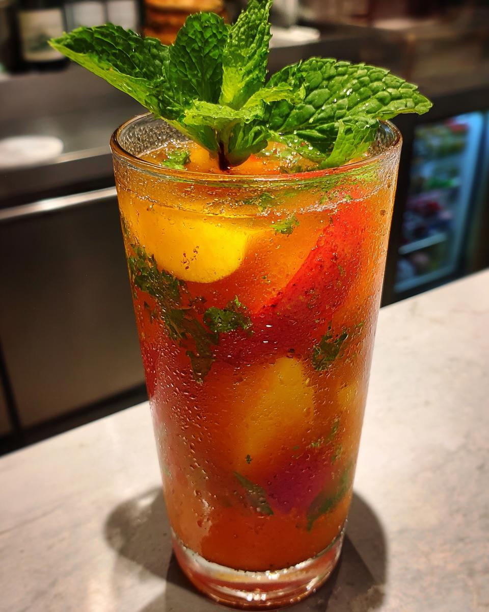 Close-up of a refreshing fruity cocktail, garnished with fresh mint, perfect for summer. The image showcases the 20 Refreshing Fruity Cocktails.