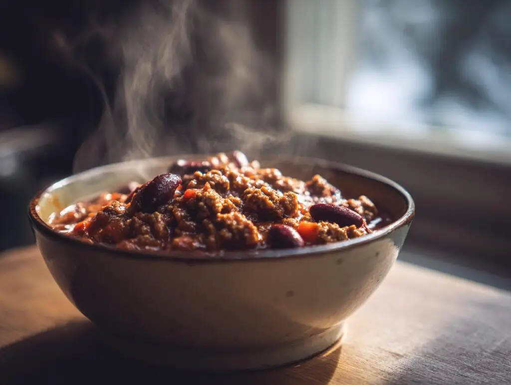 A steaming bowl of chili, perfect for One-Pot & Slow Cooker Wonders.