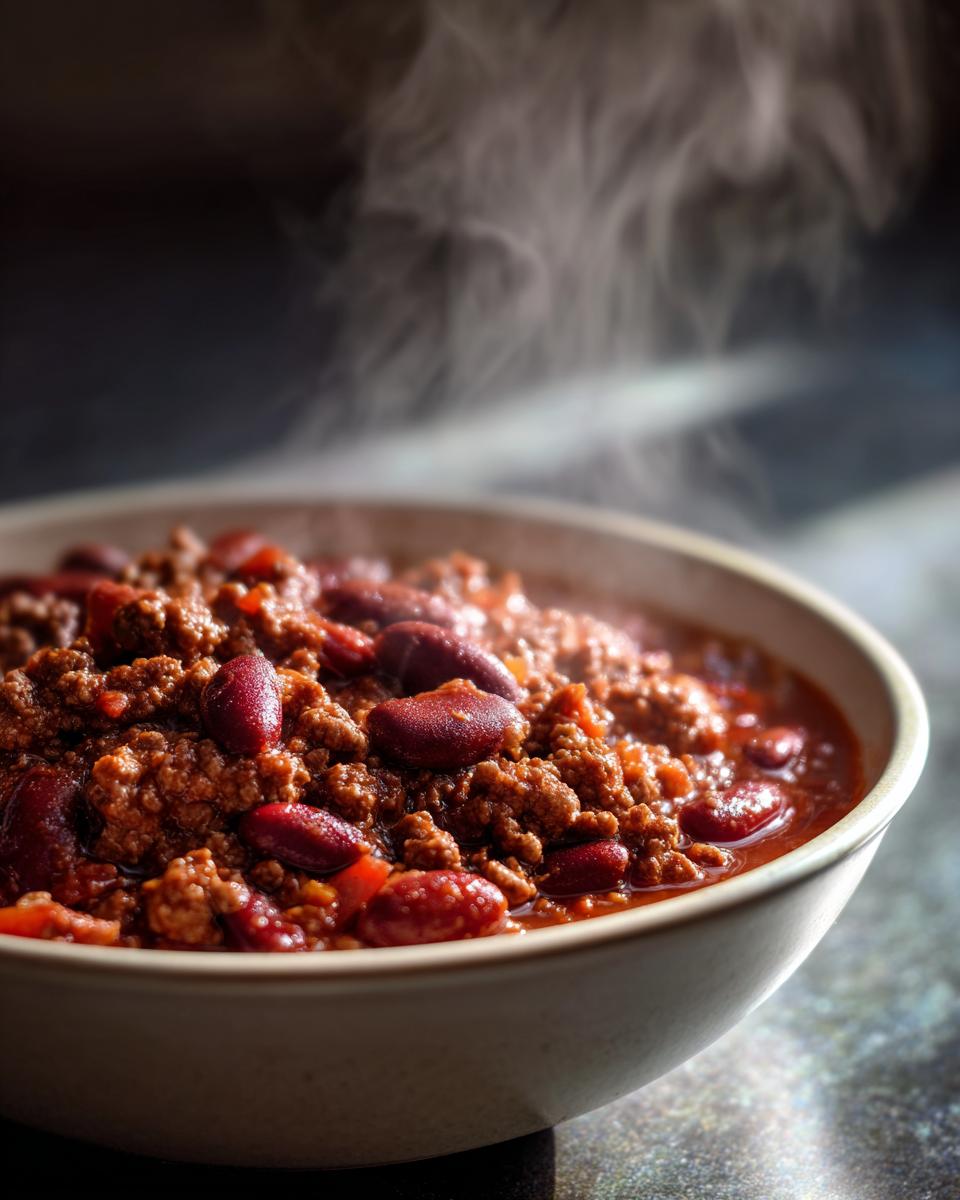 A close-up of a steaming bowl of chili, perfect for One-Pot & Slow Cooker Wonders.