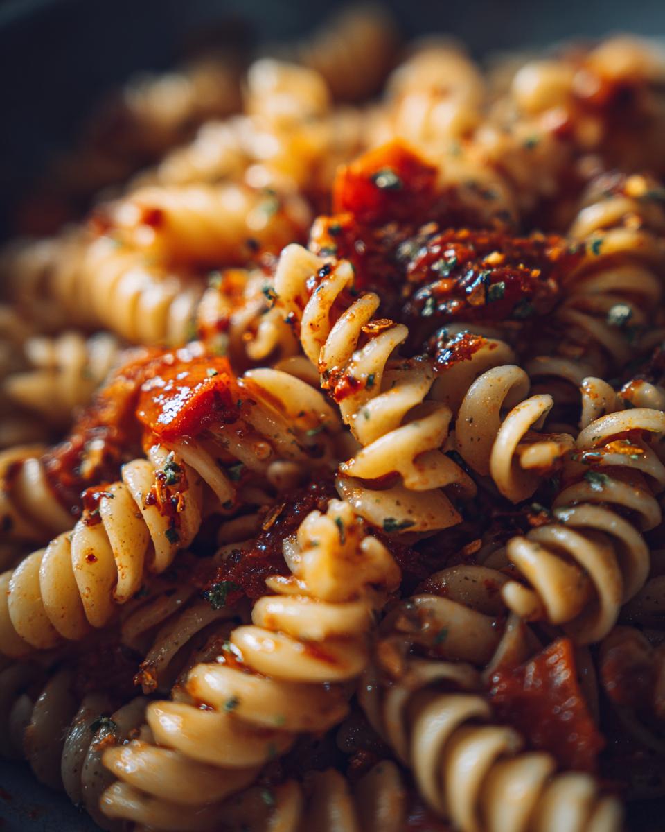 Close-up of pasta salad with tomato sauce. Learn how do you make pasta salad.
