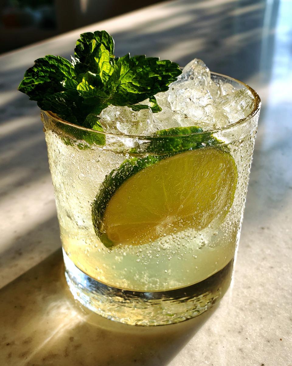 Close-up of a refreshing summer cocktail with lime, mint, and ice for 33 Easy Summer Cocktails.