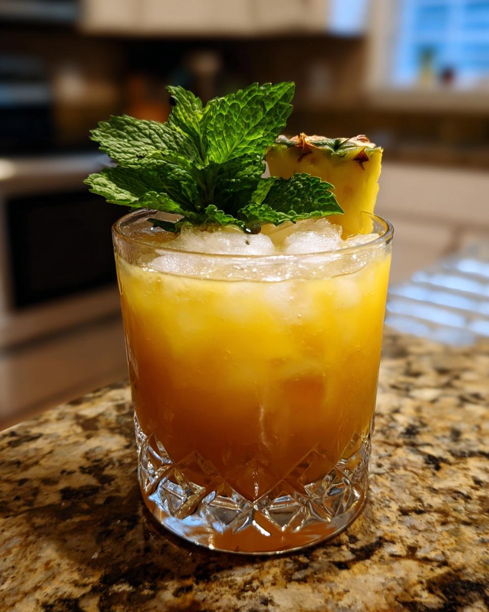 A vibrant Summer Cocktail, garnished with mint and pineapple, perfect for Summer Cocktails That Anyone Can Mix Up at Home.