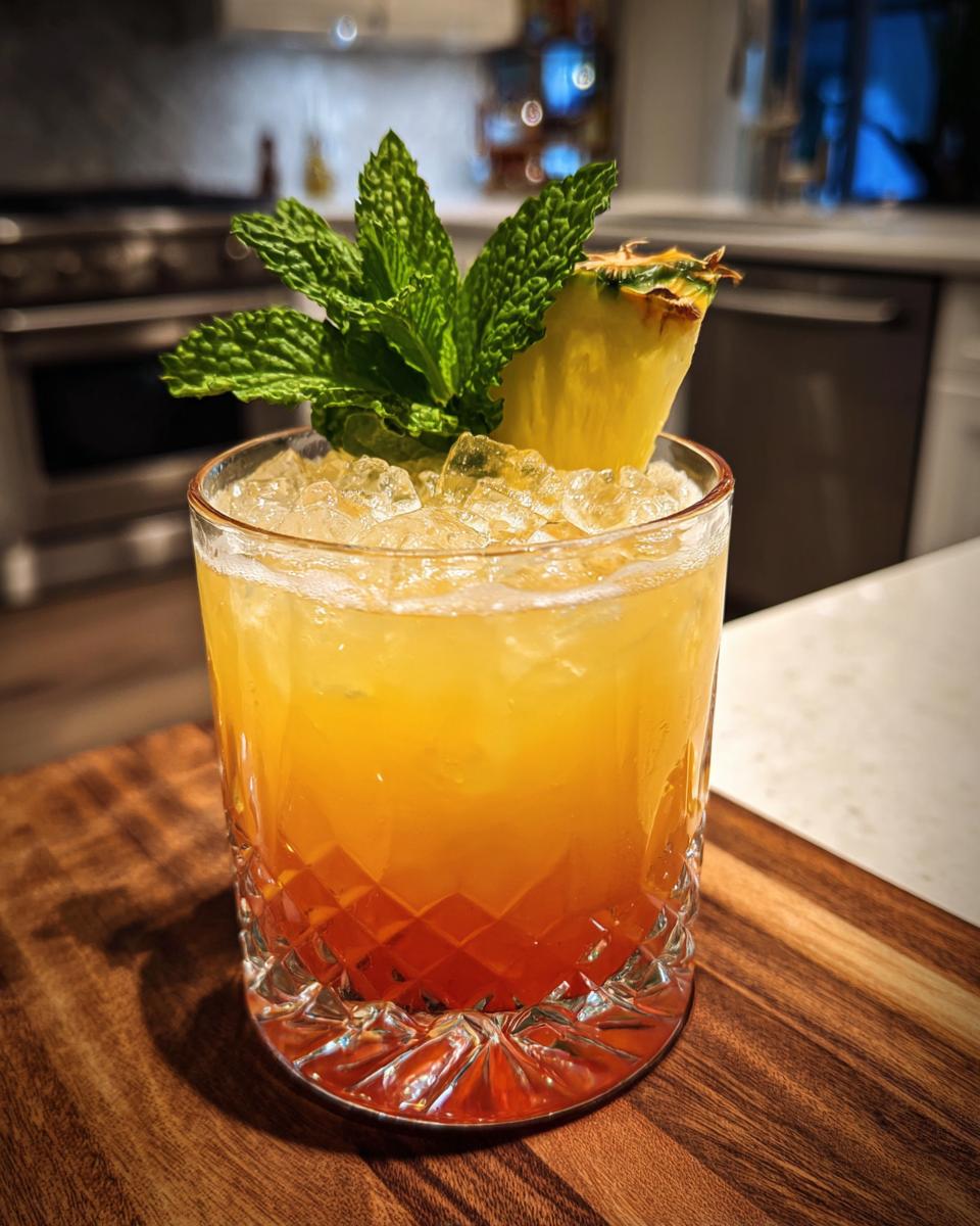 Close-up of a refreshing summer cocktail with pineapple and mint, perfect for Summer Cocktails That Anyone Can Mix Up at Home.