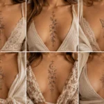delicate sternum tattoo ideas with floral celestial butterfly and ornamental designs