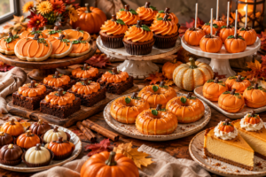 Pumpkin-shaped dinner rolls, garlic bread, pizza, biscuits, and savory fall foods