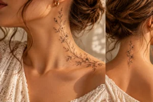 fine line floral and botanical neck tattoo ideas for women
