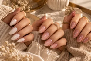 milky nude sheer pink and dusty rose September nail ideas
