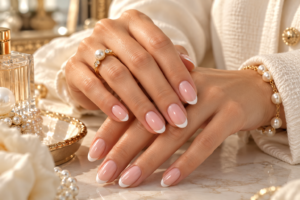 Classic French manicure with soft white tips for women over 50