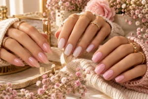 soft blush pink milky pink and baby pink manicure ideas