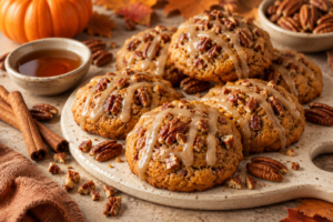 Pumpkin cookies with toasted pecans and a maple glaze