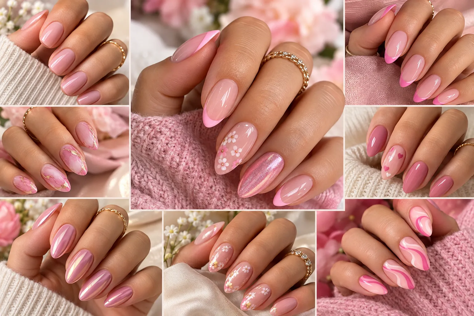 25 cute pink nail ideas featuring soft pink French tips chrome floral and elegant designs