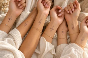 minimalist zodiac glyph tattoos in delicate fine line style
