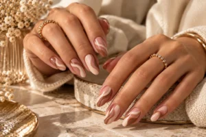 cream beige caramel and mocha neutral swirl September nails