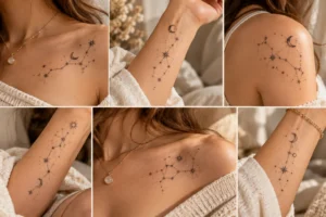 delicate zodiac constellation tattoos with stars and fine line details