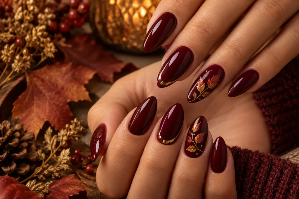 Burgundy November Nails