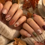 Pretty September nail ideas featuring cream, chocolate, caramel, terracotta, olive, and burgundy shades.