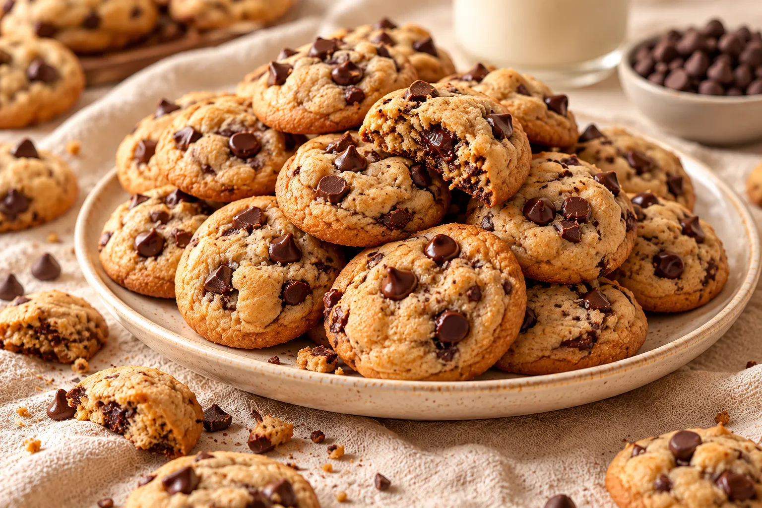 Mini chocolate chip cookie bites with golden edges, soft centers, and rich chocolate chips.