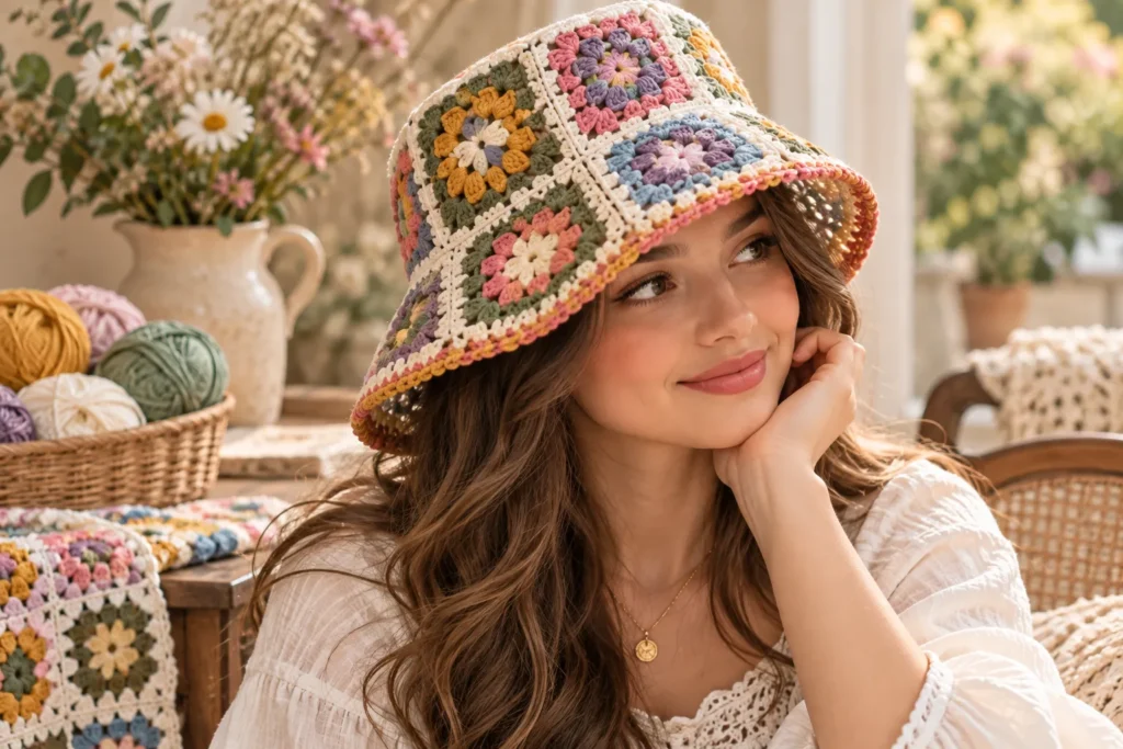 Granny Square Crochet Bucket Hat