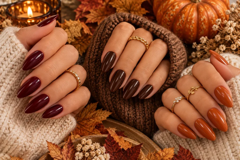 Burgundy, Brown & Orange Fall Nails