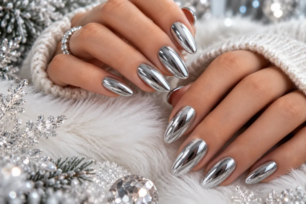 Icy Blue Chrome Nails
