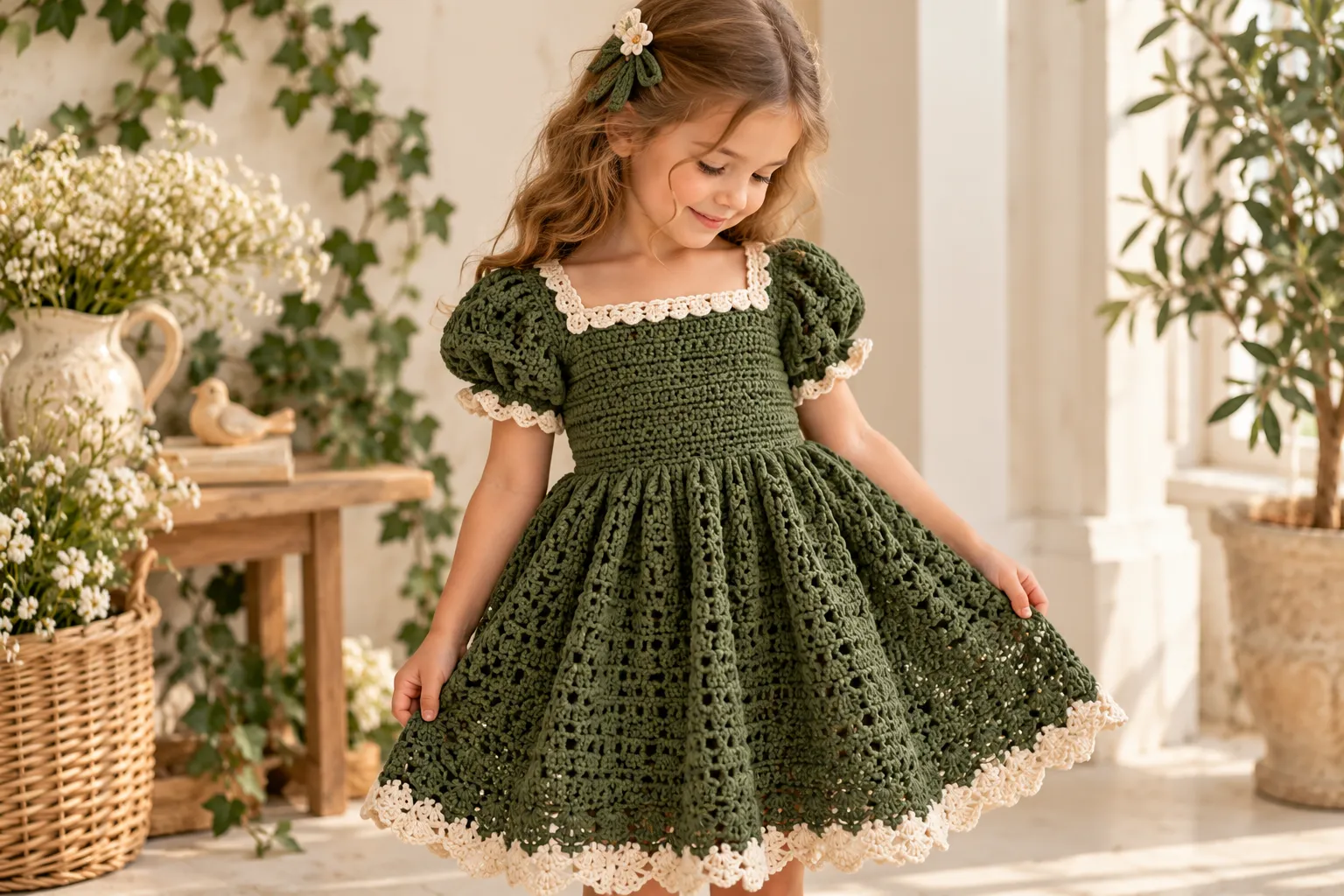 Green Crochet Girl Dress
