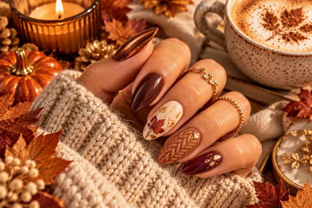 Chrome & Cozy Fall Nails