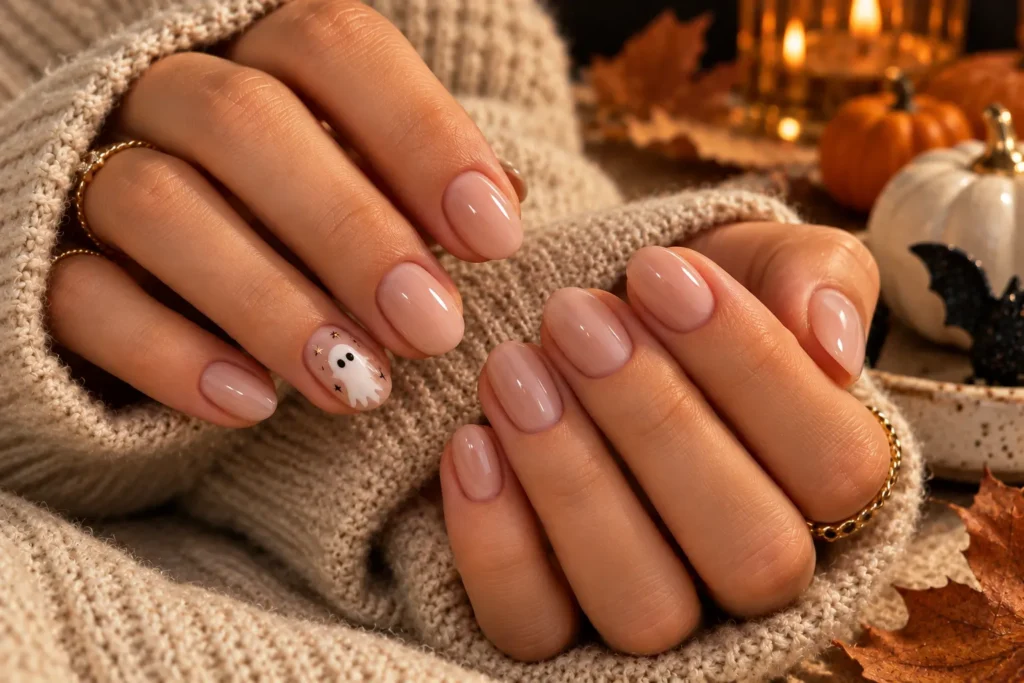 Simple cute ghost accent nail for Halloween