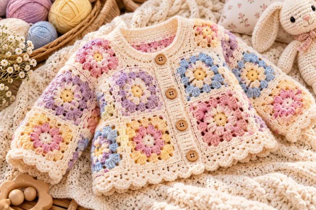 Pastel Granny Square Baby Cardigan