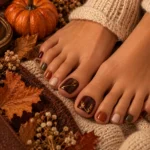Elegant fall pedicure ideas in brown burgundy orange and neutral autumn colors