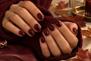 Deep burgundy and wine-colored fall nails for 2026.