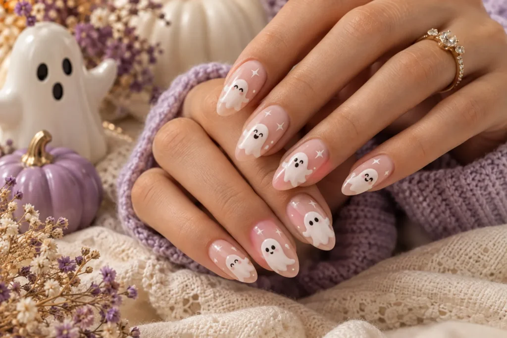 Cute Ghost Halloween Nails