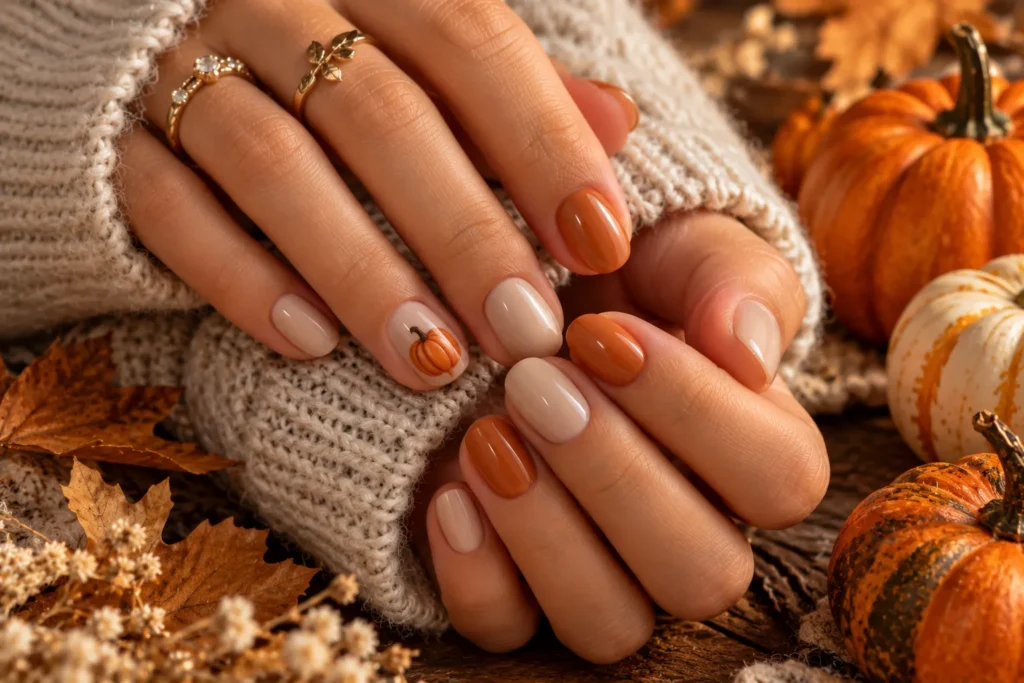 Minimalist tiny pumpkin Halloween nail accent