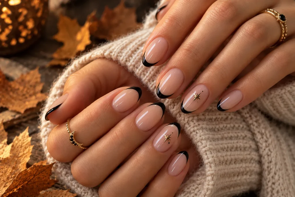 Simple black French tip Halloween nails